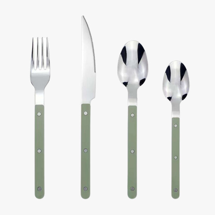24-Piece Stainless Steel Cutlery Set with Engraved Design - BistroLine-Green-Nora Luxe