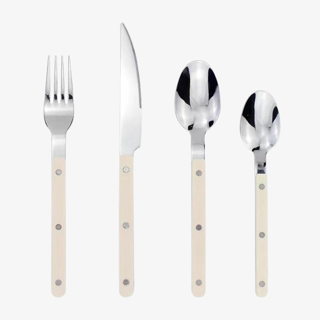 24-Piece Stainless Steel Cutlery Set with Engraved Design - BistroLine-White-Nora Luxe