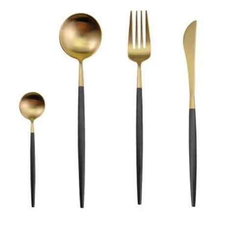 24-Piece Stainless Steel Gold-Silver Luxury Cutlery - RoyalGlow-Black Gold-Nora Luxe