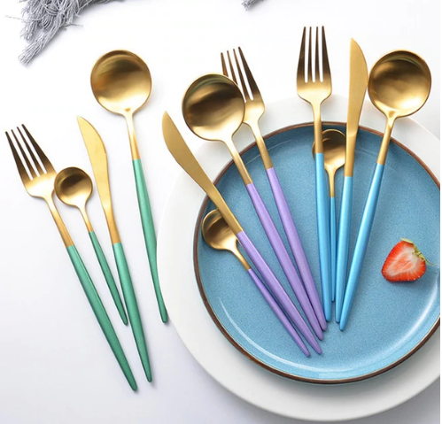 24-Piece Stainless Steel Gold-Silver Luxury Cutlery - RoyalGlow-Black-Nora Luxe