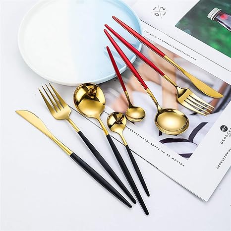 24-Piece Stainless Steel Gold-Silver Luxury Cutlery - RoyalGlow-Black-Nora Luxe