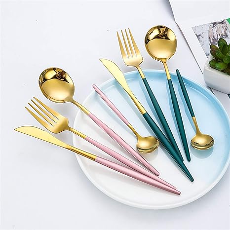 24-Piece Stainless Steel Gold-Silver Luxury Cutlery - RoyalGlow-Black-Nora Luxe