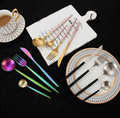 24-Piece Stainless Steel Gold-Silver Luxury Cutlery - RoyalGlow-Black-Nora Luxe