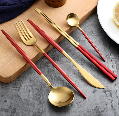 24-Piece Stainless Steel Gold-Silver Luxury Cutlery - RoyalGlow-Black-Nora Luxe