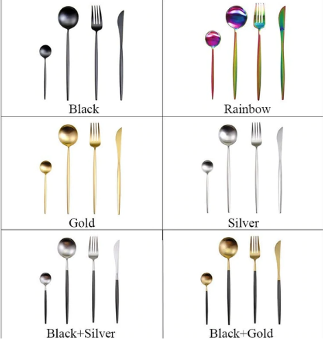 24-Piece Stainless Steel Gold-Silver Luxury Cutlery - RoyalGlow-Black-Nora Luxe