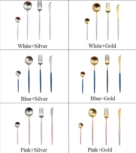 24-Piece Stainless Steel Gold-Silver Luxury Cutlery - RoyalGlow-Black-Nora Luxe