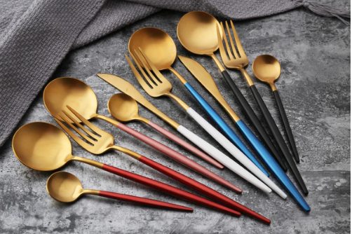 24-Piece Stainless Steel Gold-Silver Luxury Cutlery - RoyalGlow-Black-Nora Luxe