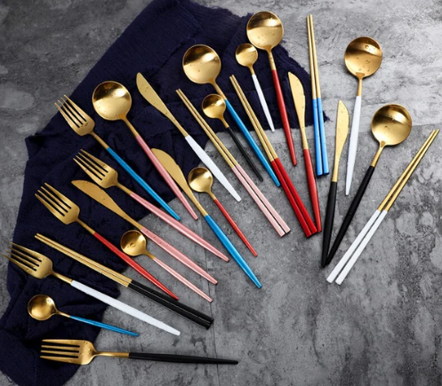 24-Piece Stainless Steel Gold-Silver Luxury Cutlery - RoyalGlow-Black-Nora Luxe