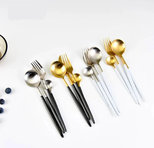 24-Piece Stainless Steel Gold-Silver Luxury Cutlery - RoyalGlow-Black-Nora Luxe