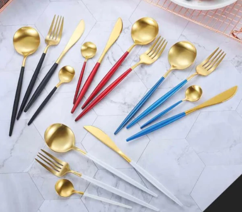 24-Piece Stainless Steel Gold-Silver Luxury Cutlery - RoyalGlow-Black-Nora Luxe