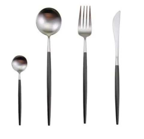 24-Piece Stainless Steel Gold-Silver Luxury Cutlery - RoyalGlow-Black Silver-Nora Luxe
