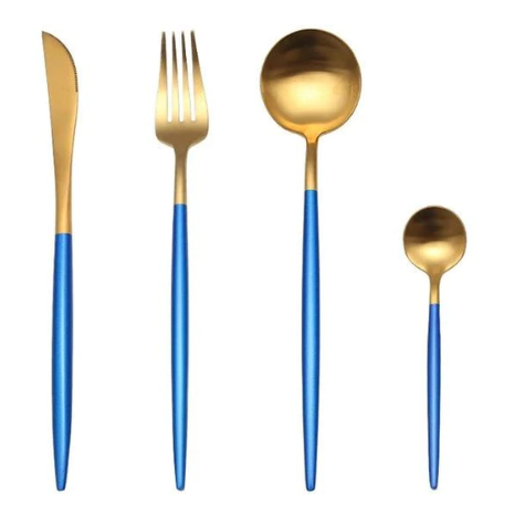 24-Piece Stainless Steel Gold-Silver Luxury Cutlery - RoyalGlow-Blue Gold-Nora Luxe