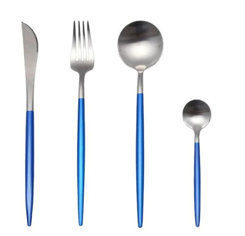 24-Piece Stainless Steel Gold-Silver Luxury Cutlery - RoyalGlow-Blue Silver-Nora Luxe