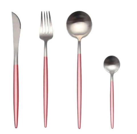 24-Piece Stainless Steel Gold-Silver Luxury Cutlery - RoyalGlow-Pink Silver-Nora Luxe
