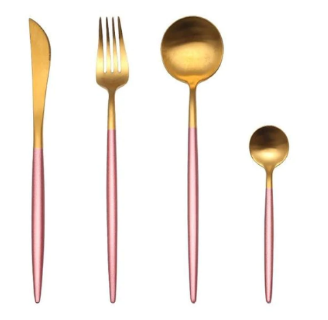 24-Piece Stainless Steel Gold-Silver Luxury Cutlery - RoyalGlow-Rose Gold-Nora Luxe