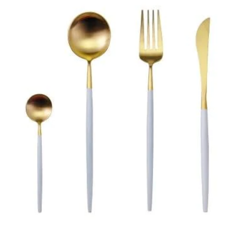 24-Piece Stainless Steel Gold-Silver Luxury Cutlery - RoyalGlow-White Gold-Nora Luxe