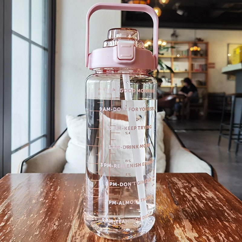 2L Motivational Water Bottle with Time Markers - HydroMotivator-Matt Green Purple-Nora Luxe