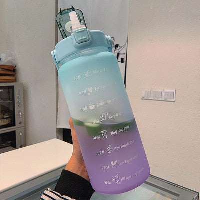 2L Motivational Water Bottle with Time Markers - HydroMotivator-Matt Green Purple-Nora Luxe