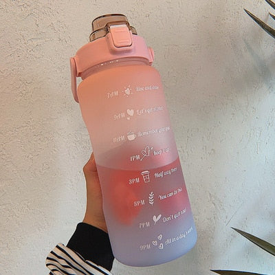 2L Motivational Water Bottle with Time Markers - HydroMotivator-Matt Pink Blue-Nora Luxe