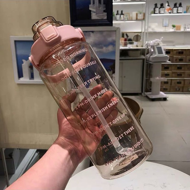 2L Motivational Water Bottle with Time Markers - HydroMotivator-Transparent Pink-Nora Luxe