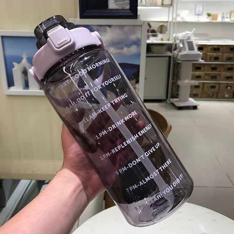 2L Motivational Water Bottle with Time Markers - HydroMotivator-Transparent Purple-Nora Luxe