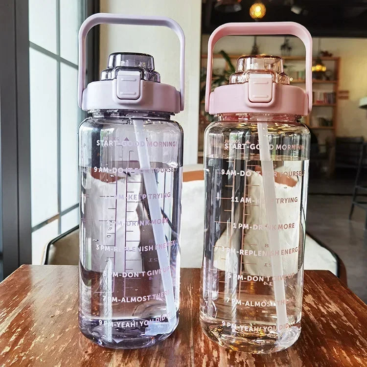 2L PORTABLE WATER BOTTLE WITH STRAW AND TIME MARKING FOR SPORTS & FITNESS-Nora Luxe