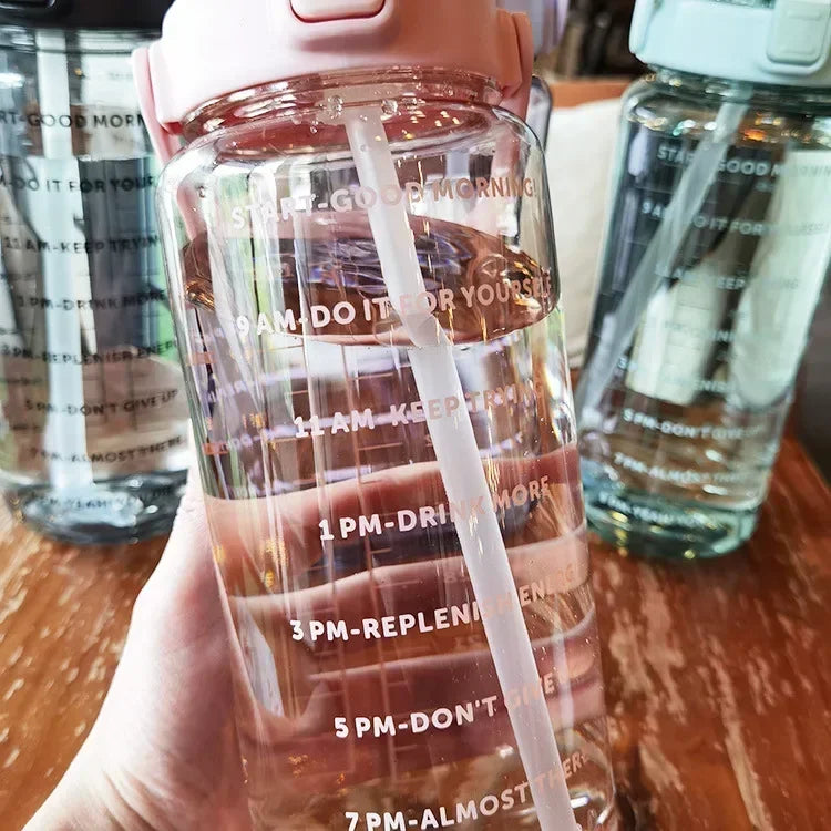 2L PORTABLE WATER BOTTLE WITH STRAW AND TIME MARKING FOR SPORTS & FITNESS-Nora Luxe