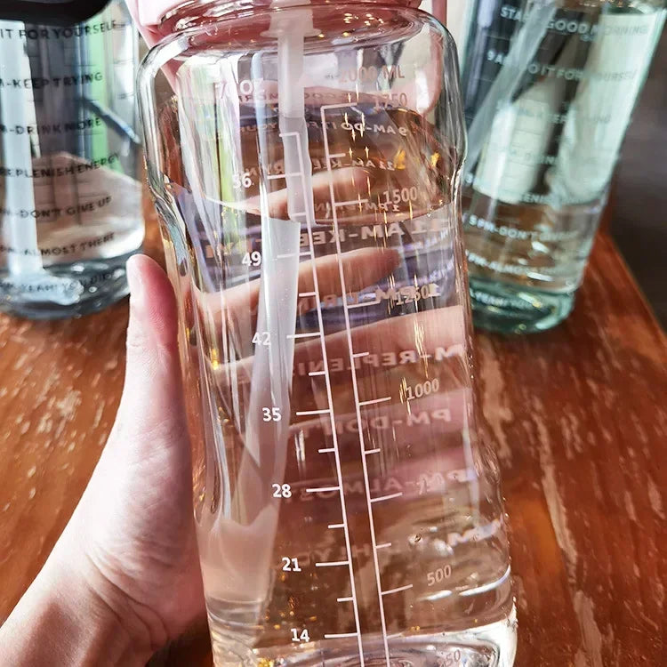 2L PORTABLE WATER BOTTLE WITH STRAW AND TIME MARKING FOR SPORTS & FITNESS-Nora Luxe