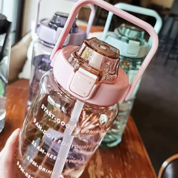 2L PORTABLE WATER BOTTLE WITH STRAW AND TIME MARKING FOR SPORTS & FITNESS-Nora Luxe