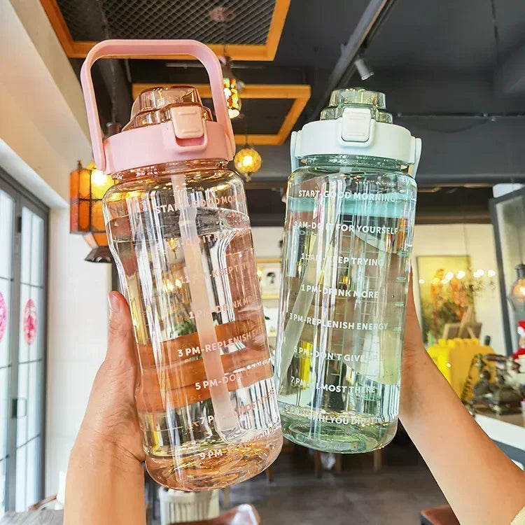 2L PORTABLE WATER BOTTLE WITH STRAW AND TIME MARKING FOR SPORTS & FITNESS-Nora Luxe