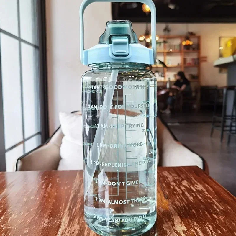 2L PORTABLE WATER BOTTLE WITH STRAW AND TIME MARKING FOR SPORTS & FITNESS-Nora Luxe