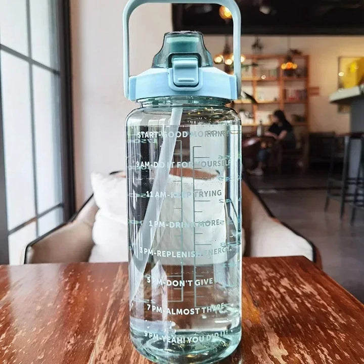 2L PORTABLE WATER BOTTLE WITH STRAW AND TIME MARKING FOR SPORTS & FITNESS-Nora Luxe