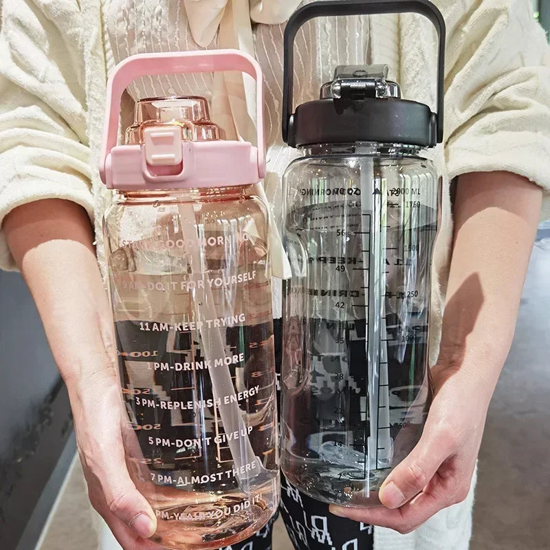 2L PORTABLE WATER BOTTLE WITH STRAW AND TIME MARKING FOR SPORTS & FITNESS-Nora Luxe