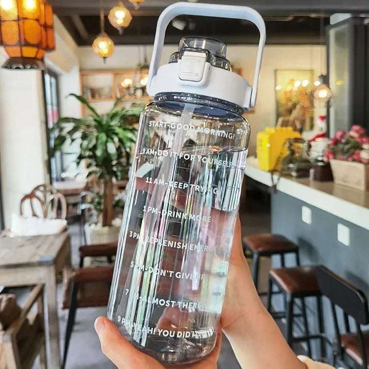 2L PORTABLE WATER BOTTLE WITH STRAW AND TIME MARKING FOR SPORTS & FITNESS-Nora Luxe
