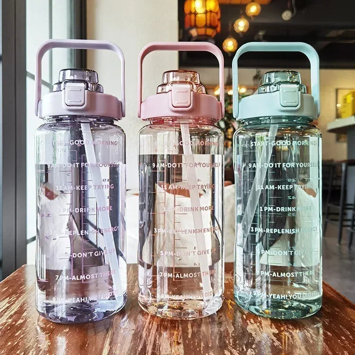 2L PORTABLE WATER BOTTLE WITH STRAW AND TIME MARKING FOR SPORTS & FITNESS-Nora Luxe