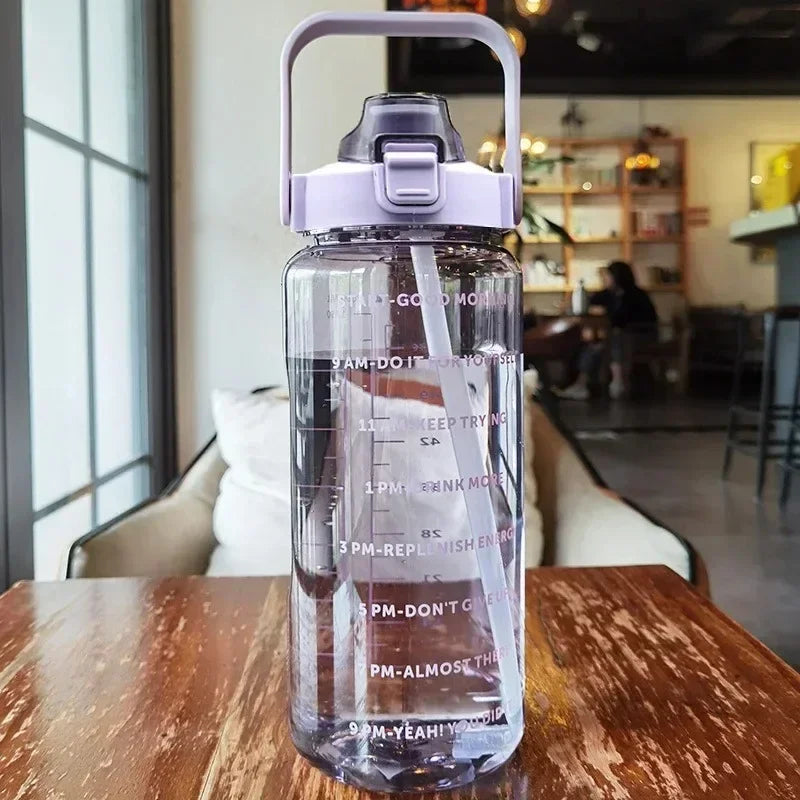 2L PORTABLE WATER BOTTLE WITH STRAW AND TIME MARKING FOR SPORTS & FITNESS-Nora Luxe