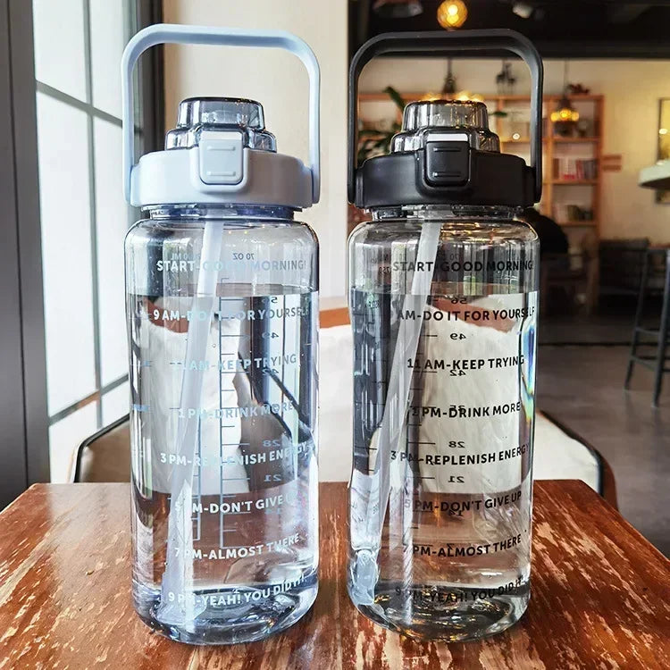 2L PORTABLE WATER BOTTLE WITH STRAW AND TIME MARKING FOR SPORTS & FITNESS-Nora Luxe