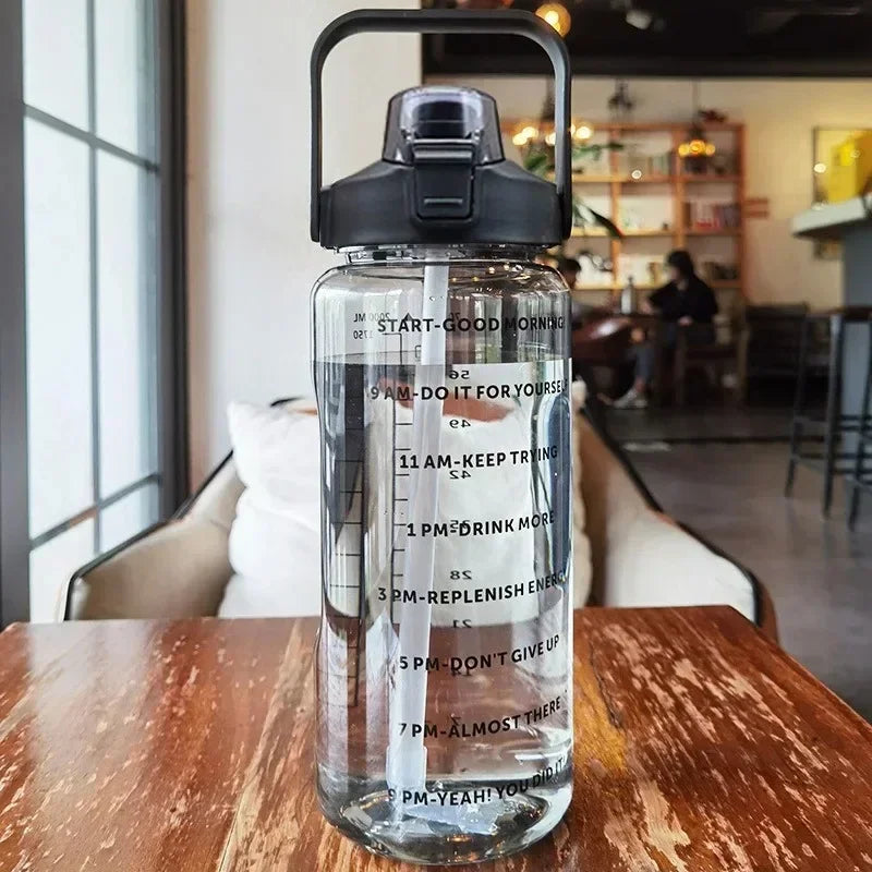 2L PORTABLE WATER BOTTLE WITH STRAW AND TIME MARKING FOR SPORTS & FITNESS-Nora Luxe