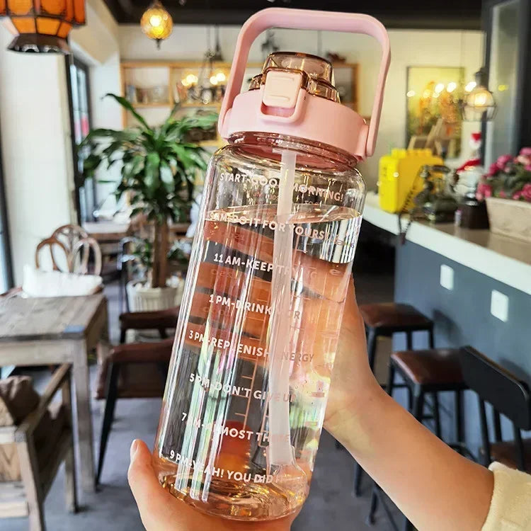 2L PORTABLE WATER BOTTLE WITH STRAW AND TIME MARKING FOR SPORTS & FITNESS-Nora Luxe