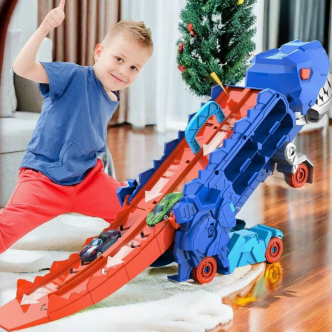 3-in-1 Race Truck for Kids - T-Rex Transporter-With 4 cars-Nora Luxe