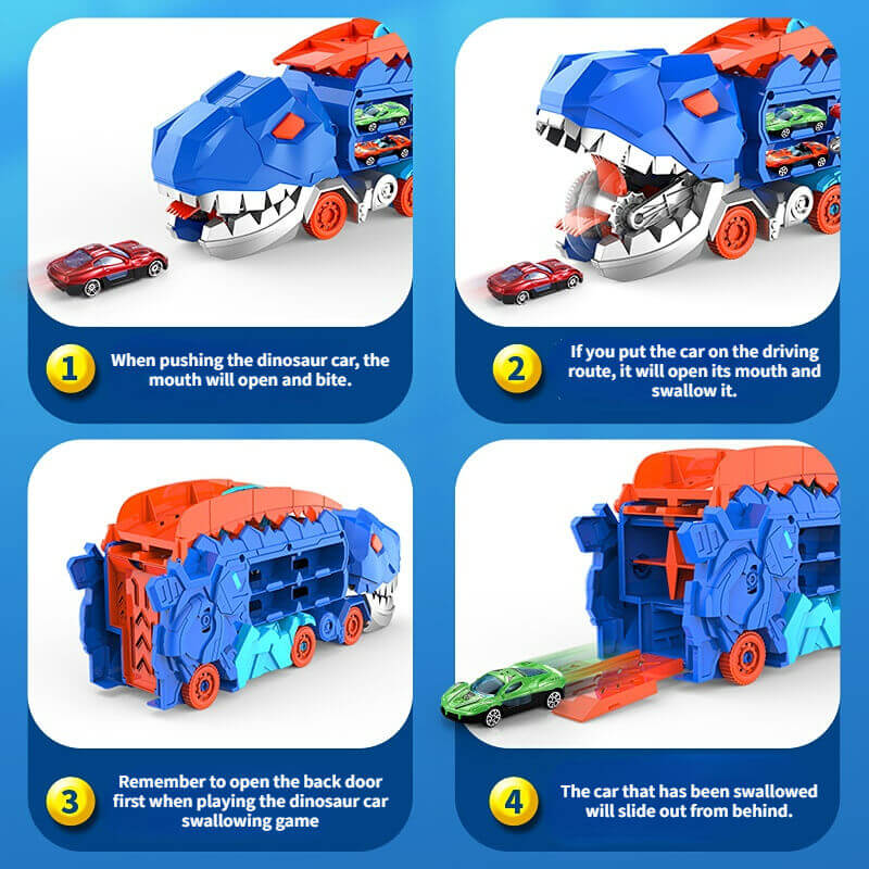 3-in-1 Race Truck for Kids - T-Rex Transporter-With 4 cars-Nora Luxe