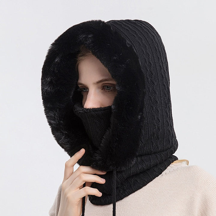 3-in-1 Winter Scarf and Hat for Women - Isabella-Black-Nora Luxe