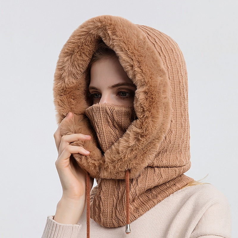 3-in-1 Winter Scarf and Hat for Women - Isabella-Khaki-Nora Luxe
