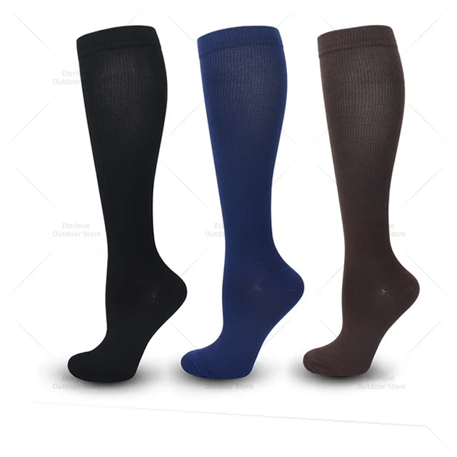3 Pairs of Knee-High Compression Socks - FitSupport-Black Blue Brown-S-M (3.0-5.5)-Nora Luxe