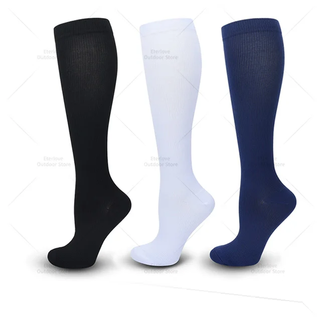 3 Pairs of Knee-High Compression Socks - FitSupport-Black White Blue-S-M (3.0-5.5)-Nora Luxe