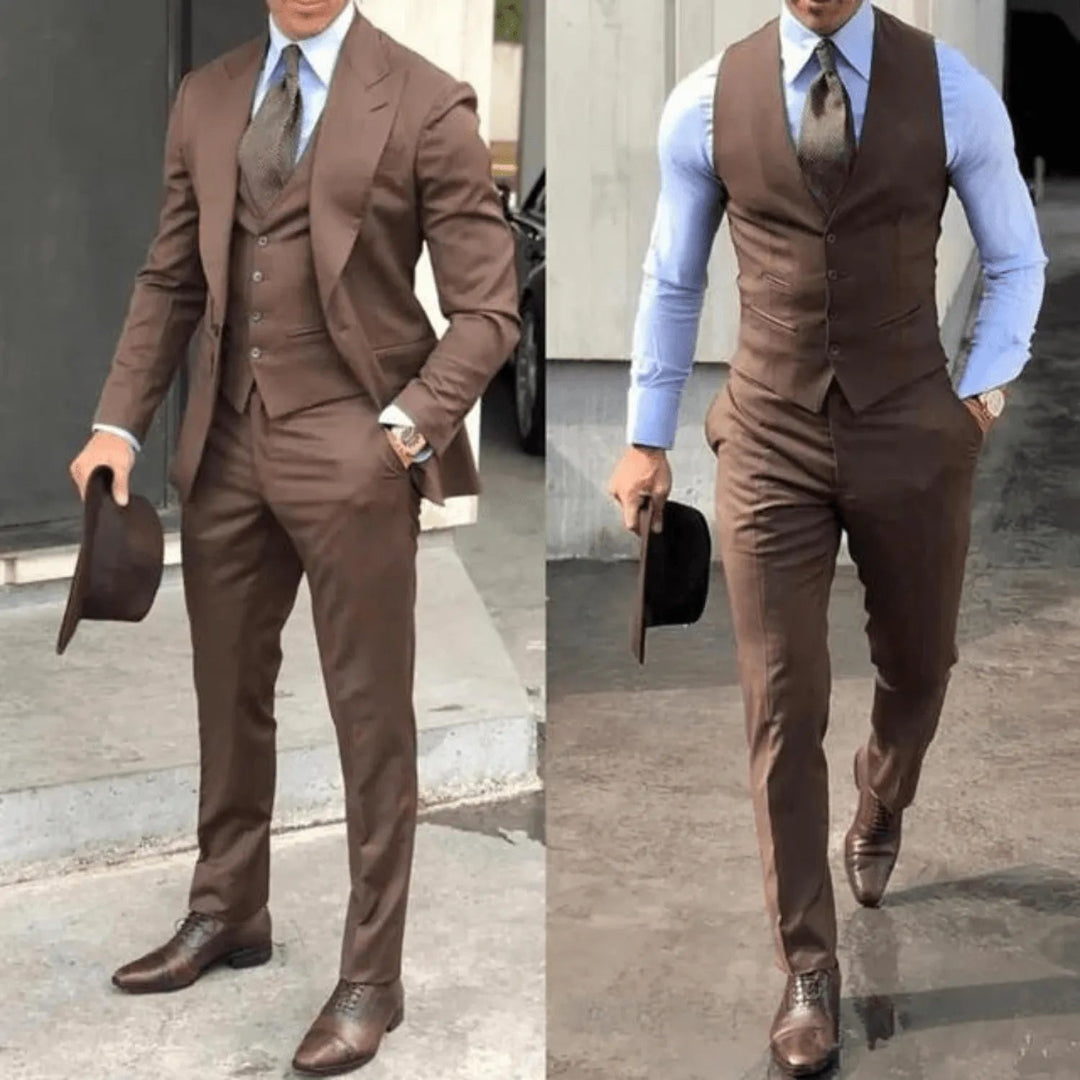 3-piece Classic Men's Suit - Luca-Brown-S-The Livary