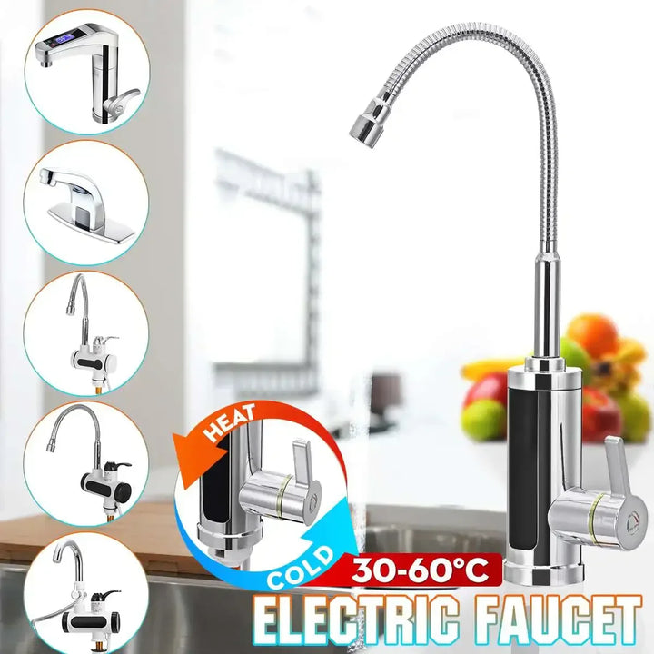 3000W Electric Kitchen Tap with Instant Hot Water - FlowHeat-Type 1 Black-Nora Luxe