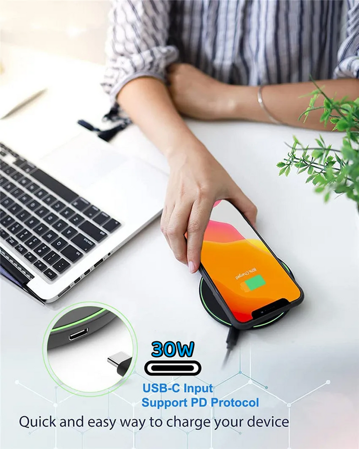 30W WIRELESS FAST CHARGER FOR IPHONE & OTHER DEVICES | INDUCTION CHARGING PAD-White without Cable-Nora Luxe