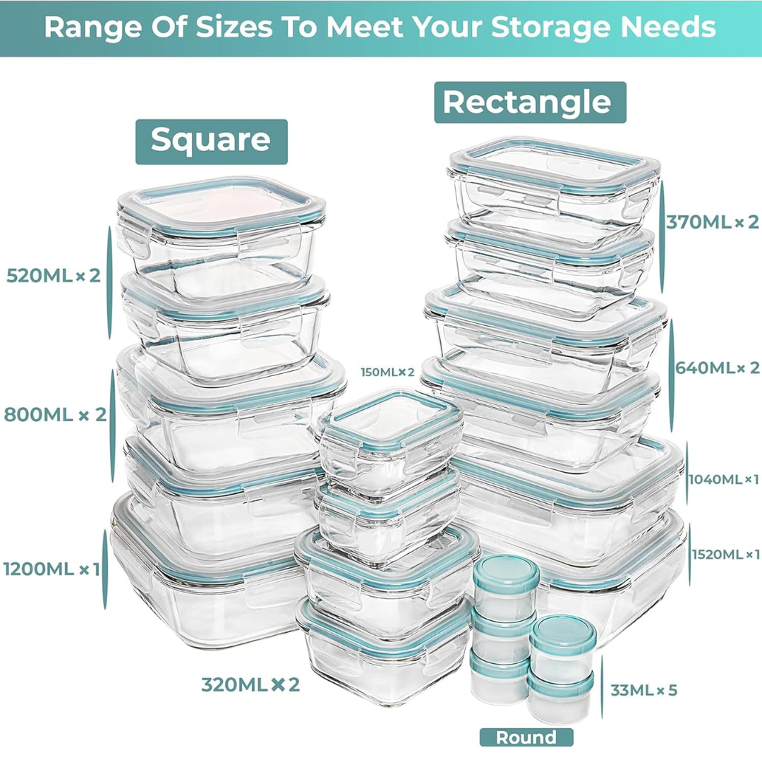 35-piece set of glass food storage containers with lids-Nora Luxe