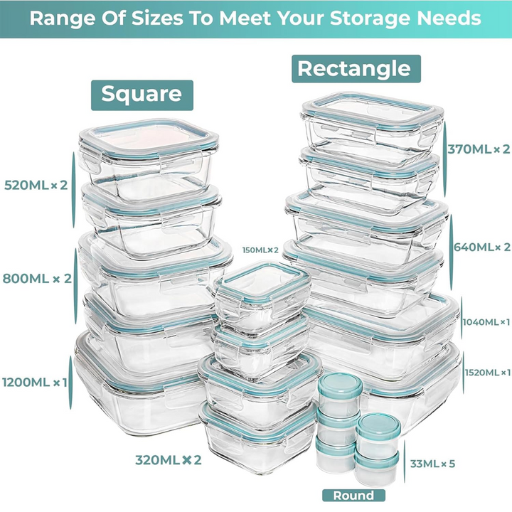 35-piece set of glass food storage containers with lids-Nora Luxe